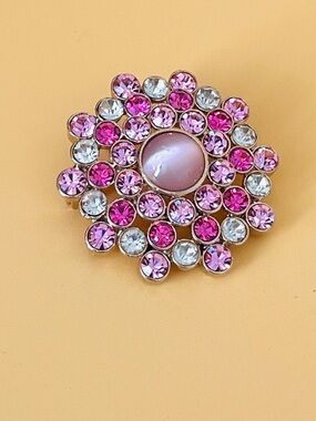 Vintage Pink and Gold tone Floral Brooch